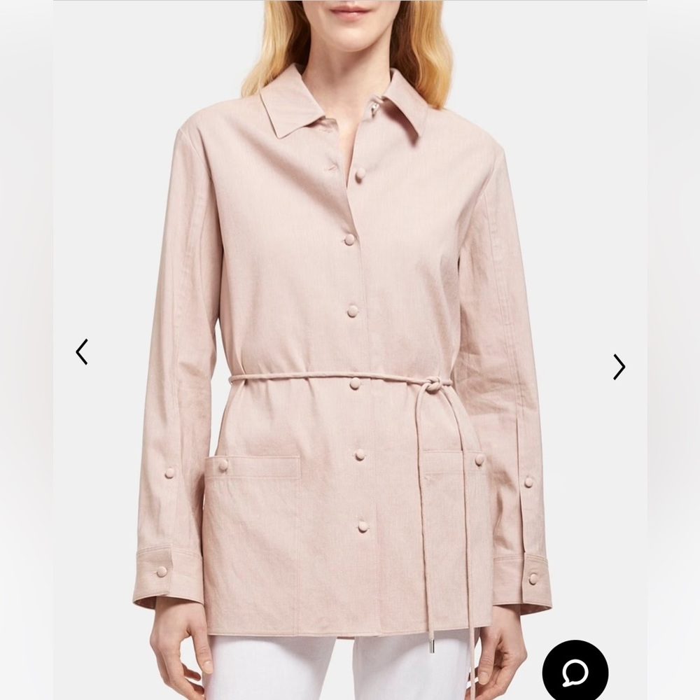 Theory Belted Shirt Jacket in Linen Blend Melange Sz XS